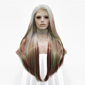 Layla - Red Green Blonde White Mixed Color Long Straight Synthetic Lace Front Wig