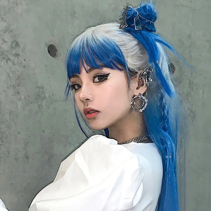 Lolita Harajuku Long Wavy Blue Ombre Girls Wig