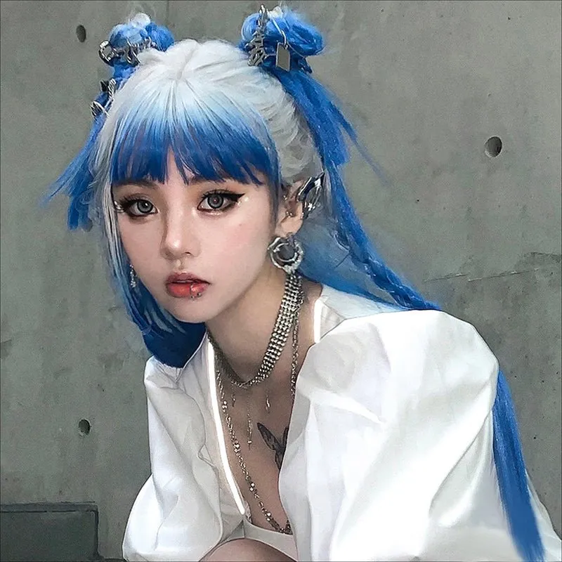 Lolita Harajuku Long Wavy Blue Ombre Girls Wig