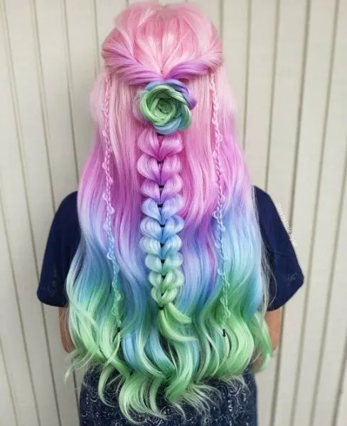 Mermaid - Colorful Long Wavy Synthetic Lace Front Wig Imstyle