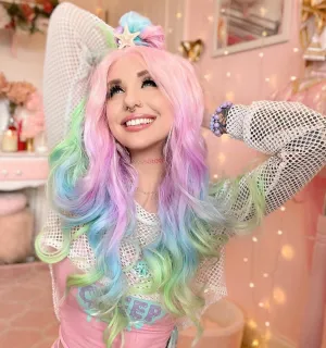 Mermaid - Colorful Long Wavy Synthetic Lace Front Wig Imstyle