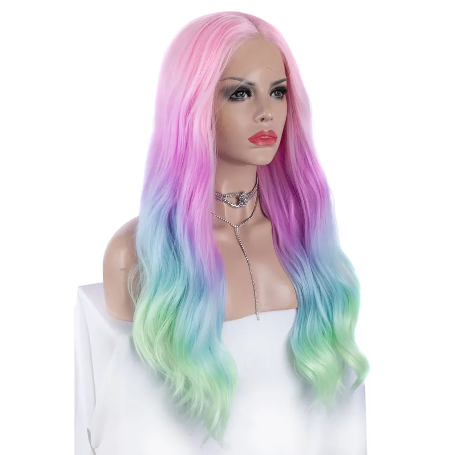 Mermaid - Colorful Long Wavy Synthetic Lace Front Wig Imstyle