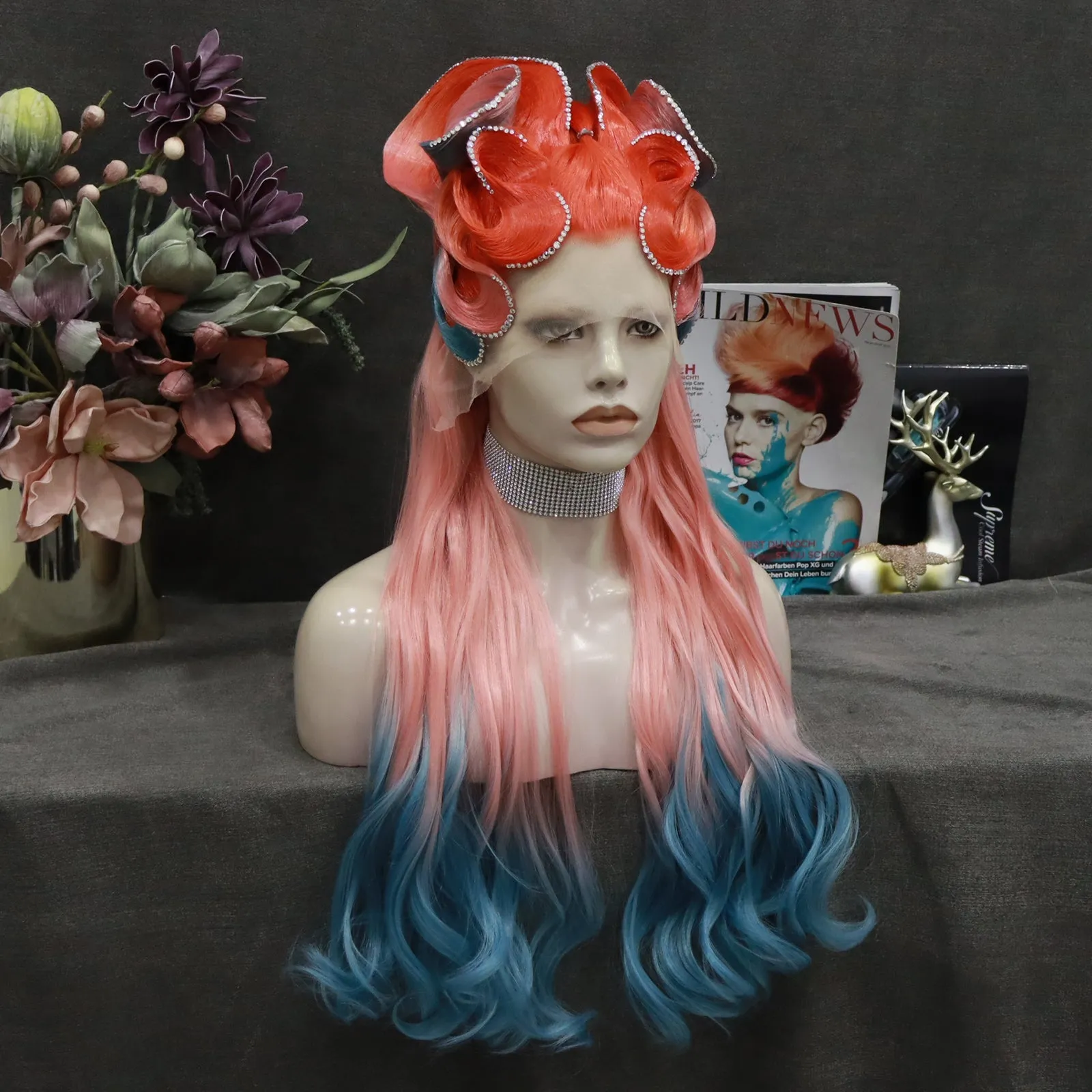 Revenge Queen Red And Blue Drag Queen Styled Wig