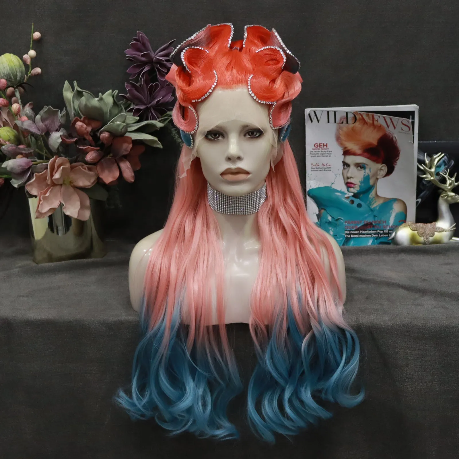 Revenge Queen Red And Blue Drag Queen Styled Wig