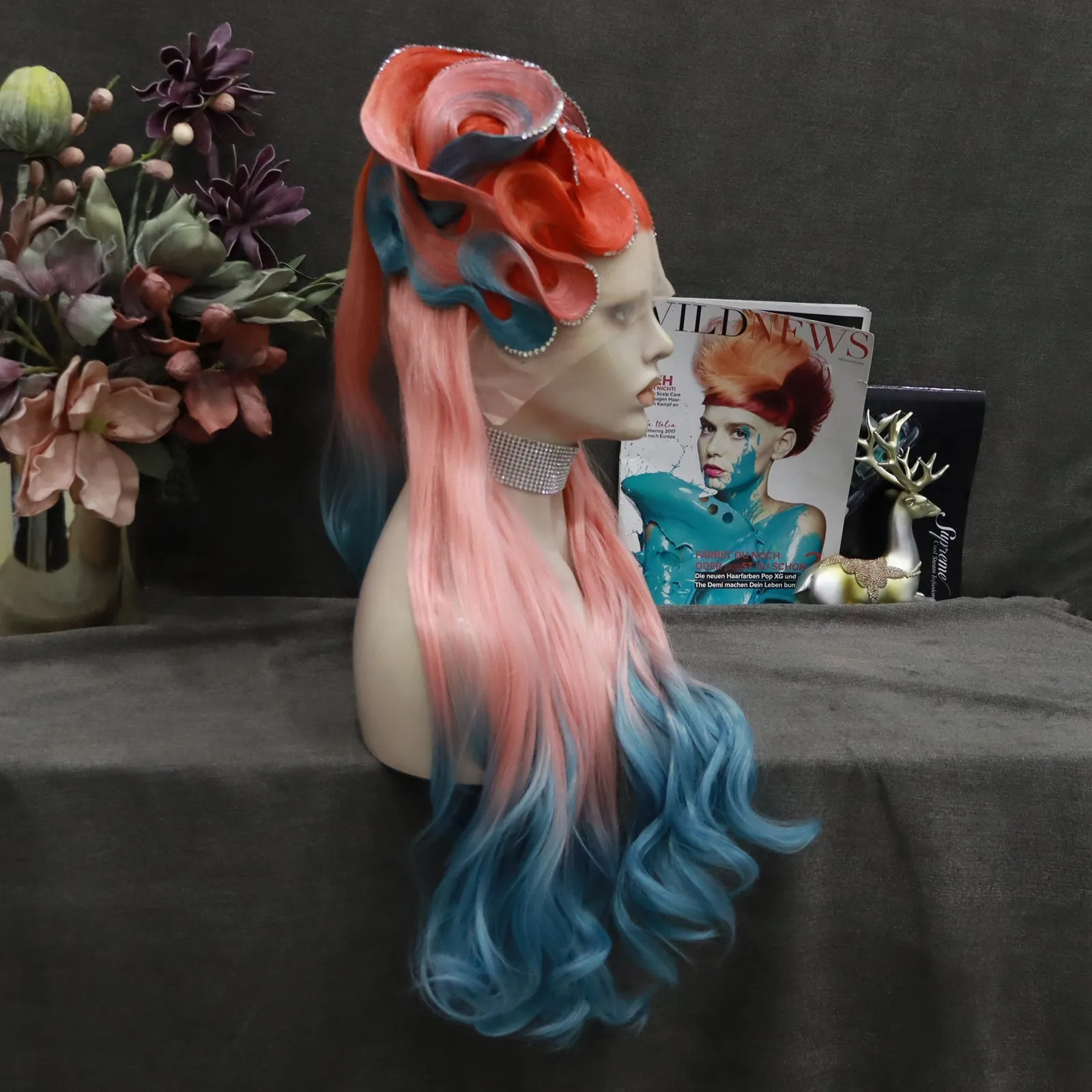 Revenge Queen Red And Blue Drag Queen Styled Wig
