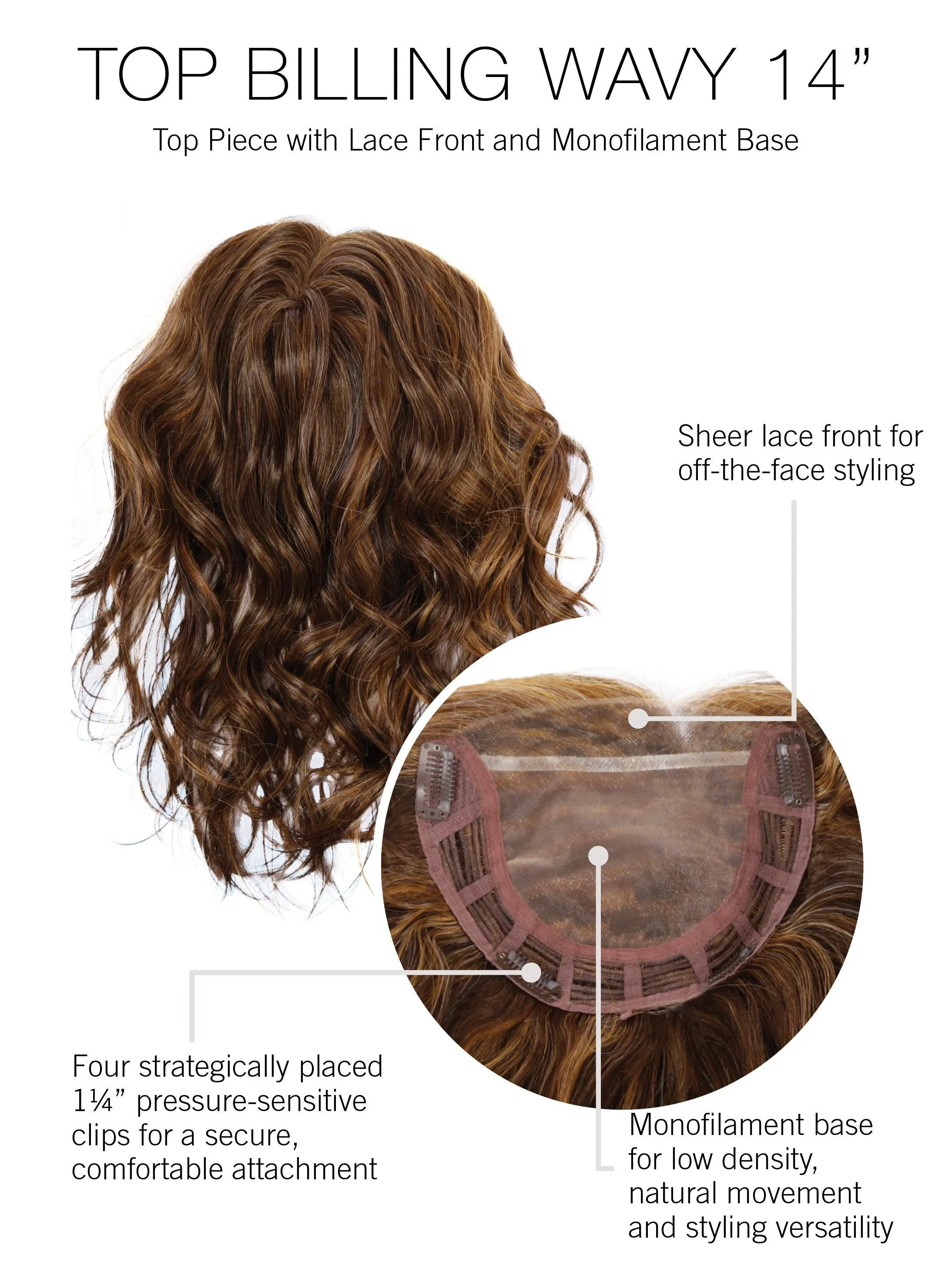 Top Billing 14" With Wave Hairpiece by Raquel Welch | Heat Friendly Synthetic Mono Part Lace Front